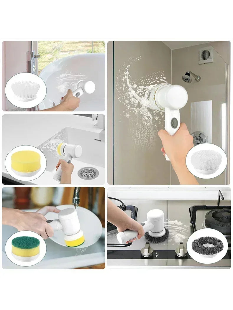 Cordless Spin Scrubber 5-in-1 – USB Rechargeable Electric Cleaning Brush for Bathroom, Kitchen & Tile