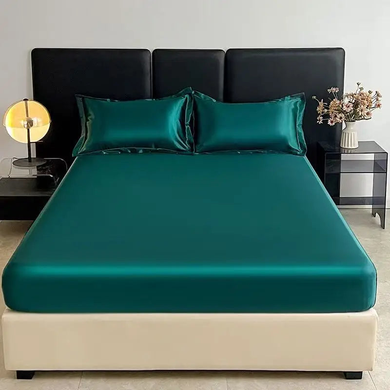 Satin Ice Silk Elastic Fitted Sheet – Solid Color Mattress Cover, No Pillowcase