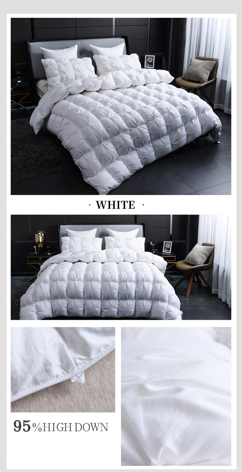 White Goose Down Duvet – Thick Winter Comforter with 3D Pinch Pleat Design, Twin to King