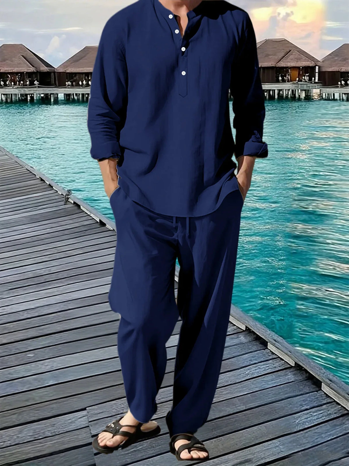 Men's Hawaiian Beach Shirt & Loose Jogger Pants Set – Breathable Vacation Casual Long Sleeve Suit