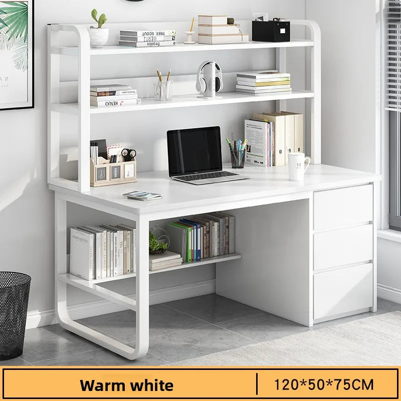 Modern Desk with Integrated Bookshelf — Student Writing Desk, Home Computer Desk & Bedroom Study Table