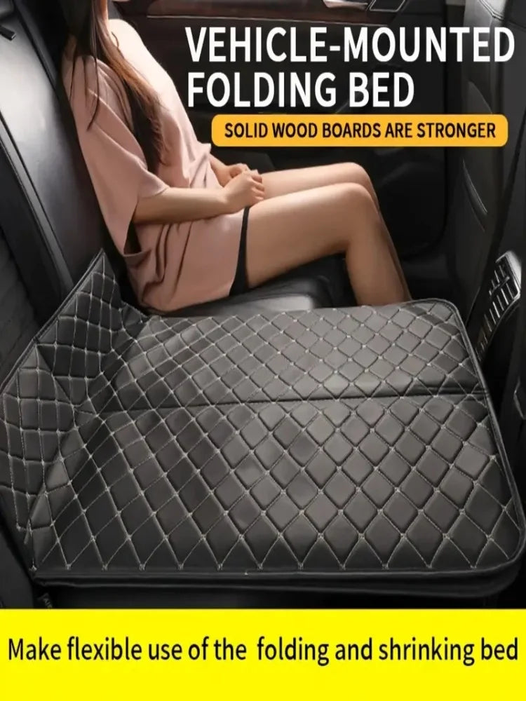 Foldable Car Backseat Travel Mattress – Faux Leather No-Inflation Road Trip Bed