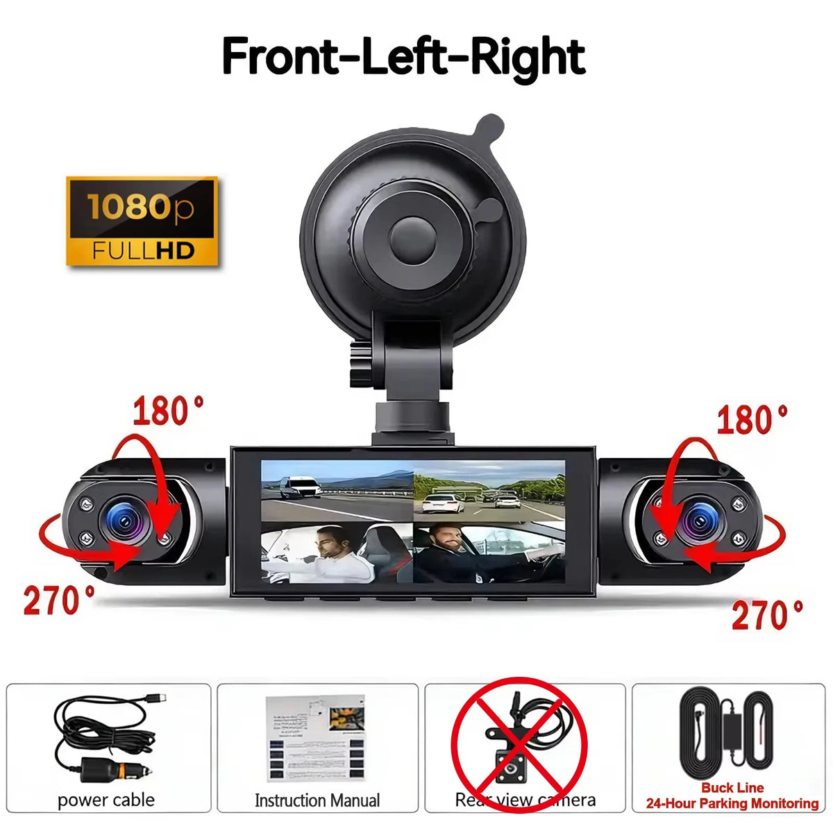 360° 4-Camera Car Dash Cam DVR System – Front, Rear, Interior & Side, Night Vision, Loop Recording