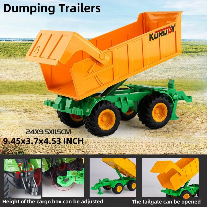 Large Scale Farm Tractor Toy Playset with Trailer & Accessories – DIY Farmer Transport Set