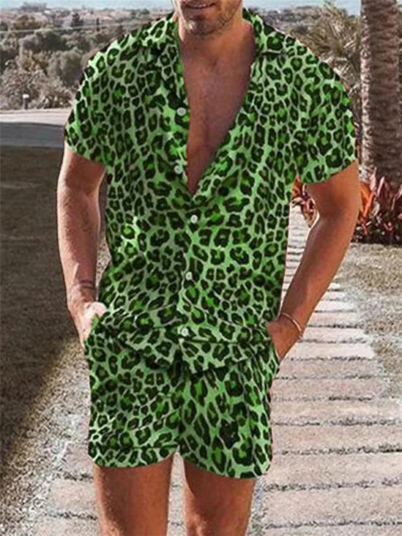 Men's Leopard 3D Print Hawaiian Shirt & Shorts Set – Tropical Beach Co-Ord