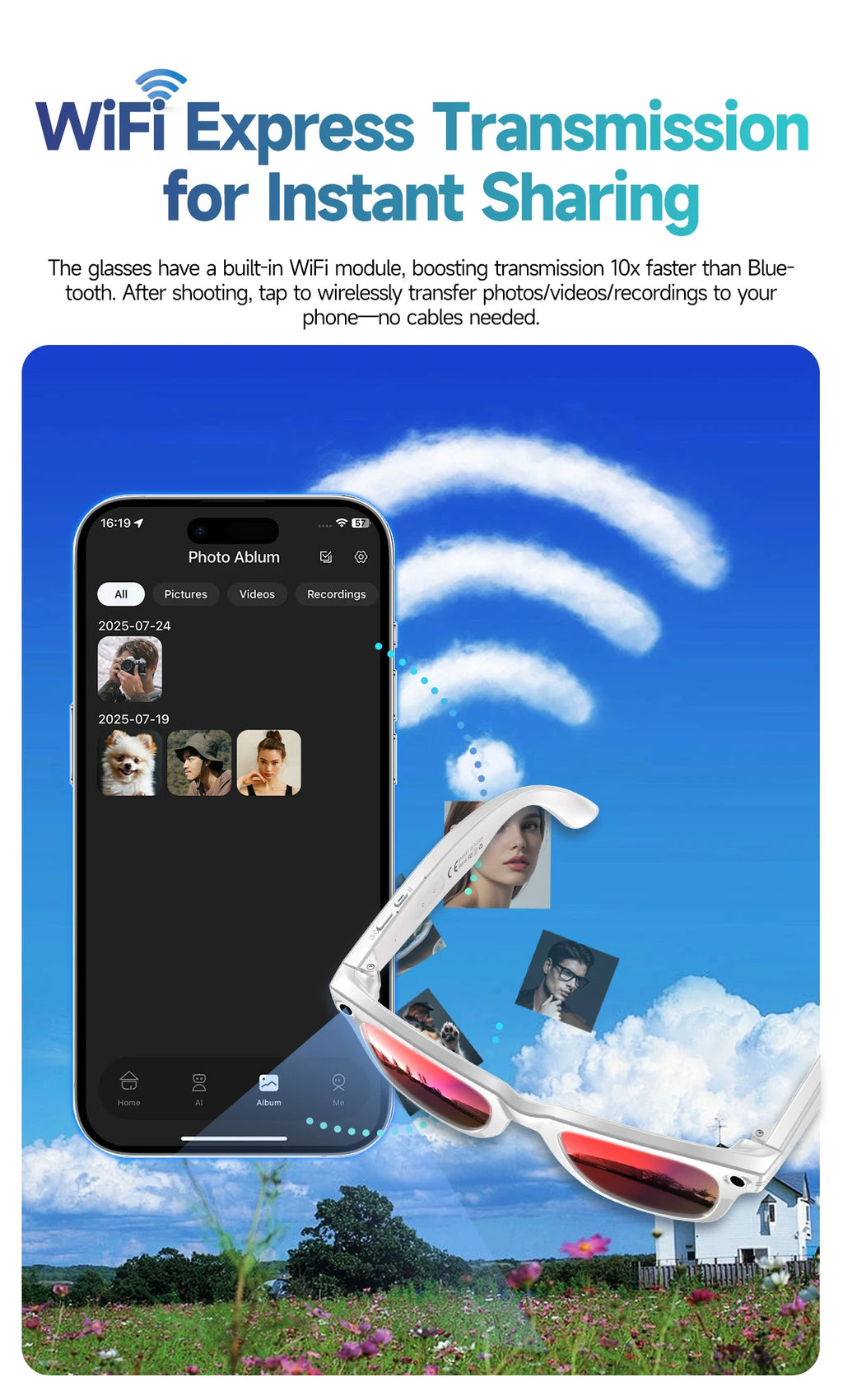 800W Camera AI Smart Glasses — Color-Changing Lenses, AI Translation, HD Video & Waterproof Calling