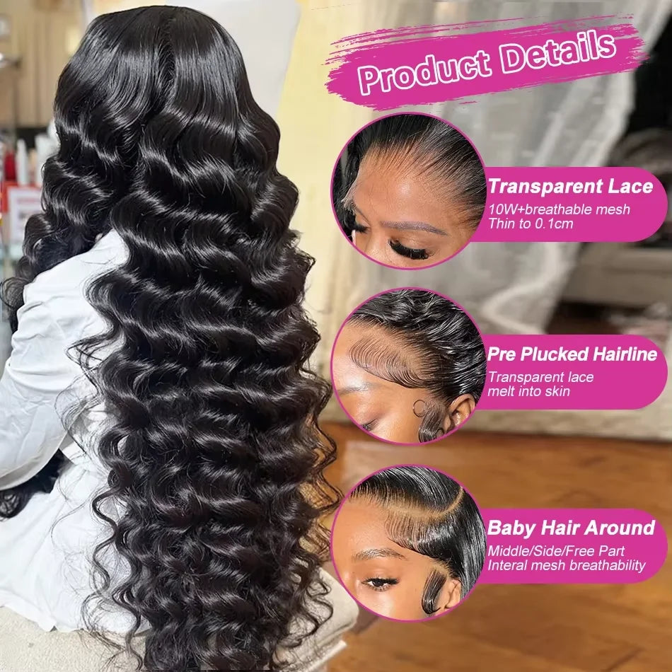 30–40 Inch Loose Deep Wave Lace Front Wig | 13x4 13x6 5x5 HD Lace 250 Density Brazilian Human Hair