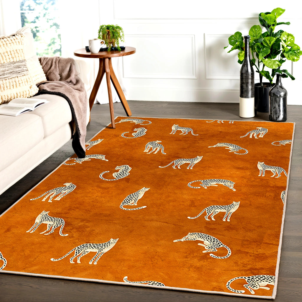 Leopard Print Plush Lounge Rug – Light Luxury Non-Slip Flannel Carpet for Living Room & Bedroom
