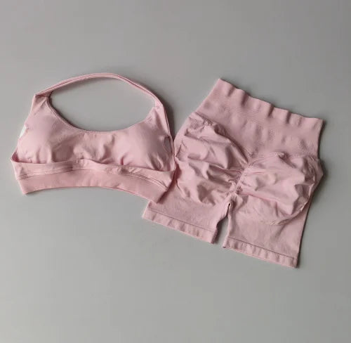 Halter Neck Sports Bra & High-Waist Shorts Yoga Set — Women’s Activewear