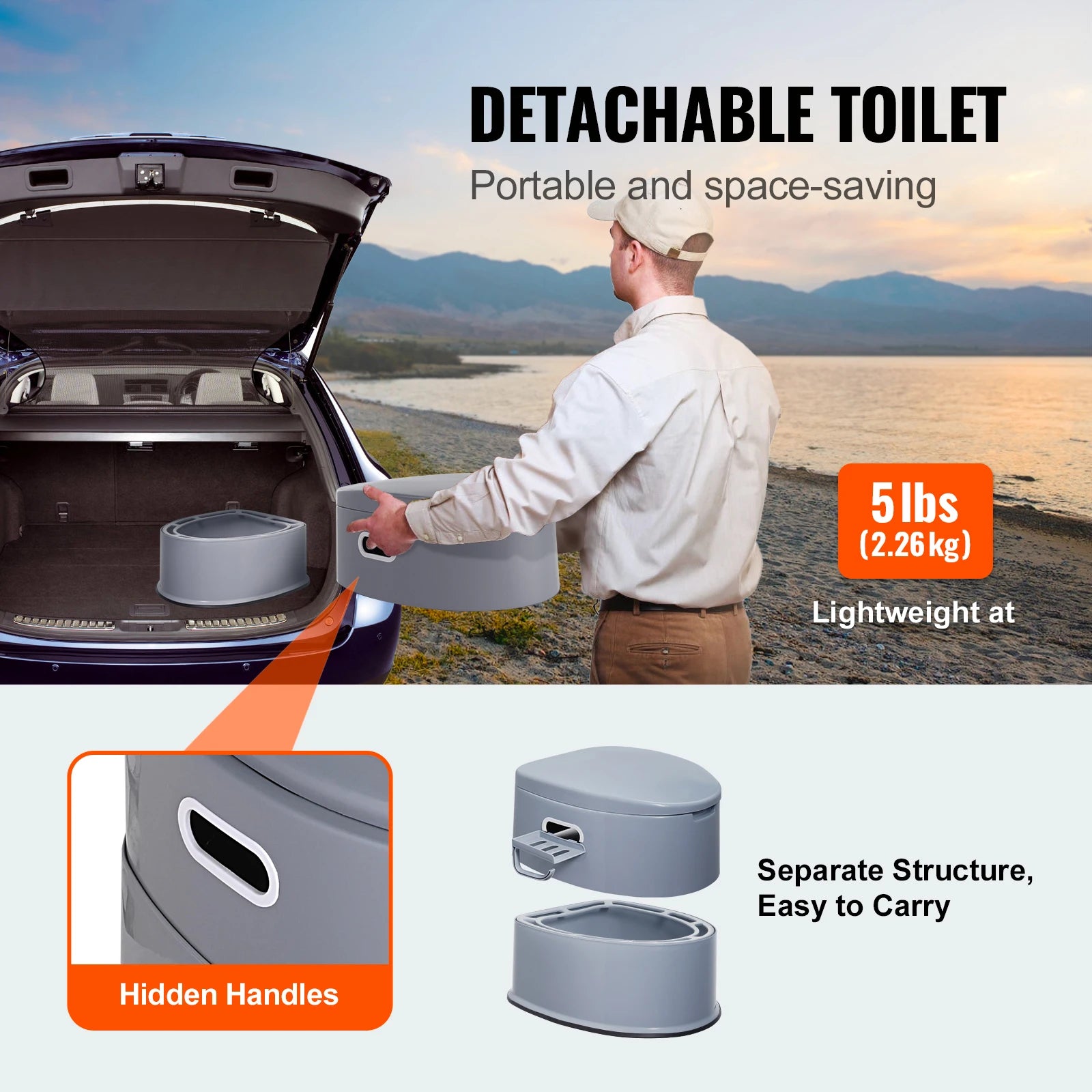 SucceBuy Portable Toilet for Camping — 1.3 Gal Detachable Bucket, 300 lb Capacity, Odor-Seal Lid