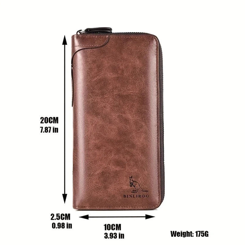 RFID Blocking Long Zipper Wallet – PU Leather Business Clutch Card Holder for Men