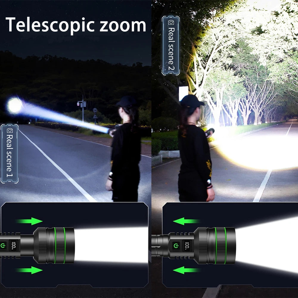 2500 Lumen Long Range LED Flashlight – IPX7 Waterproof, Type-C, 5 Modes, Power Bank Function