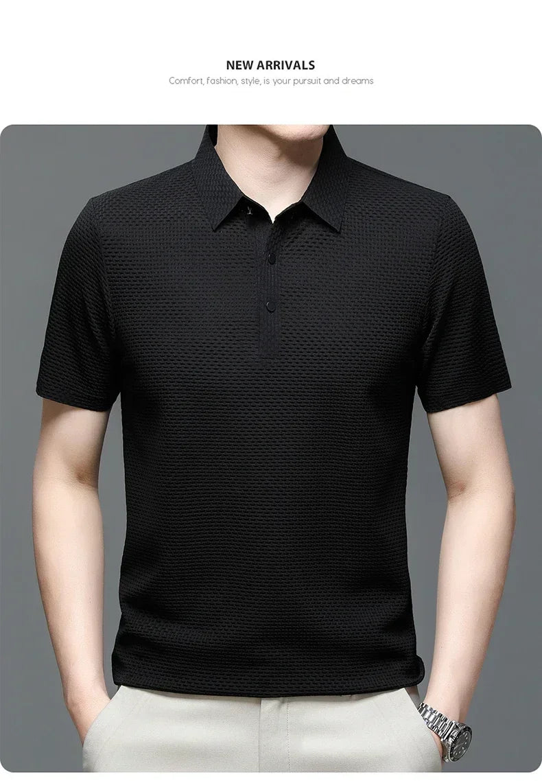 Men's Ice Silk Breathable Polo Shirt — Business Casual Short Sleeve Summer Top