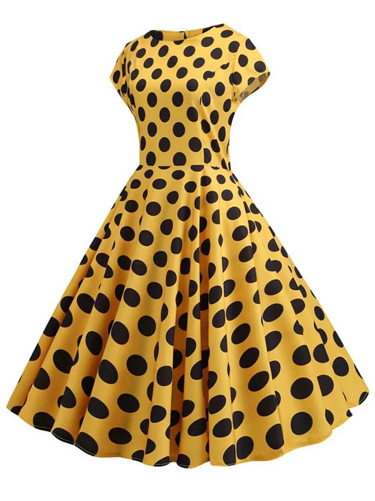 Women Summer Music Note Print Dress 50s 60s Robe Retro Swing Casual Vintage Party Dresses Vestidos