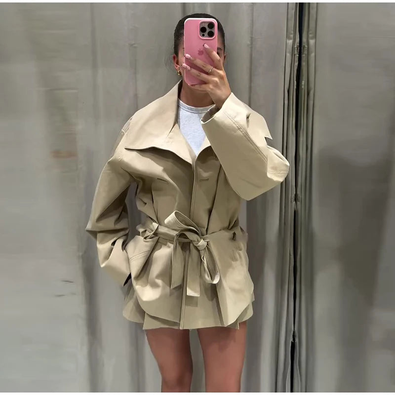 Women's Double-Breasted Cropped Trench Coat – Chic Vintage Office Jacket