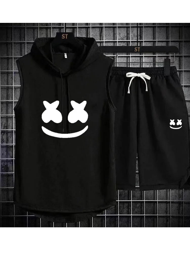 Men's Short Sleeve T-Shirt & Elastic Waist Shorts Casual Sport Set