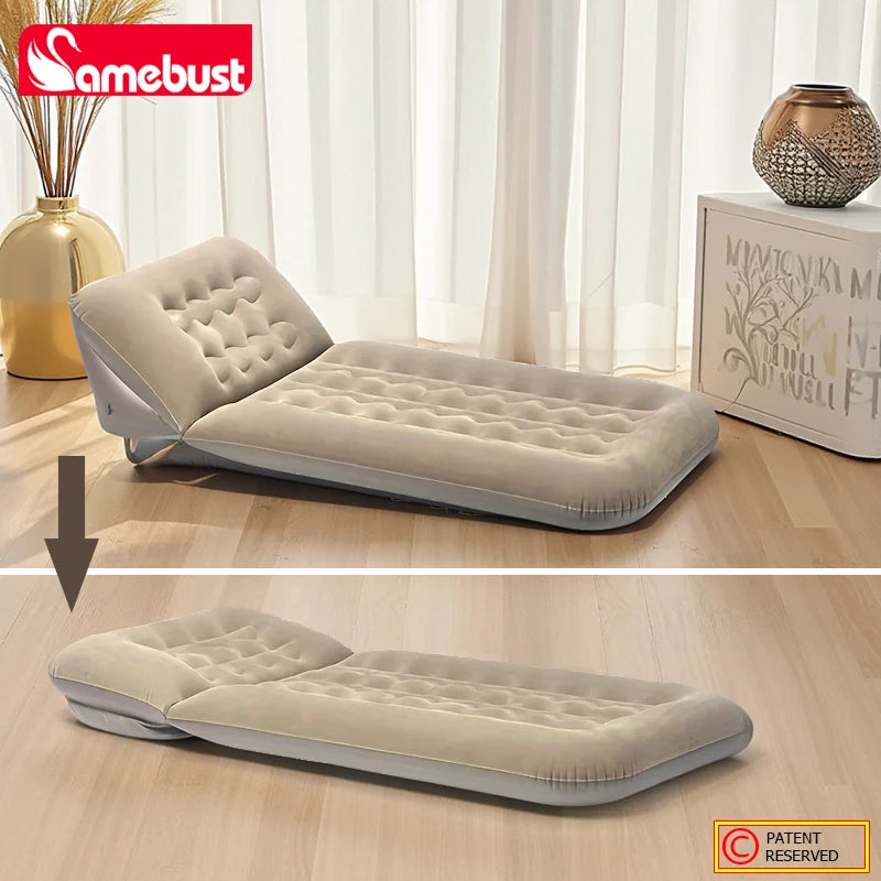 Foldable Inflatable Air Mattress Sofa Bed – Adjustable Indoor & Outdoor Sleeping Mat, Brown or Gray