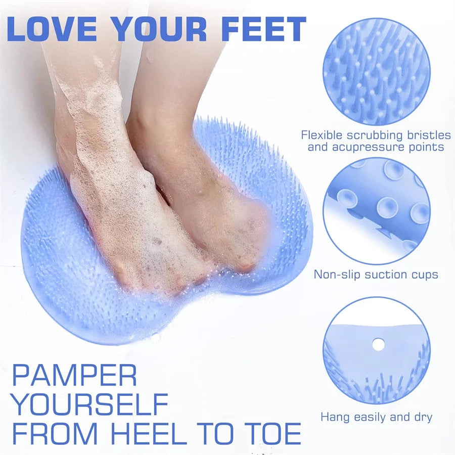 Shower Foot Scrubber Mat – Wall-Mounted Exfoliating Back Washer & Bath Pad with Suction Cups