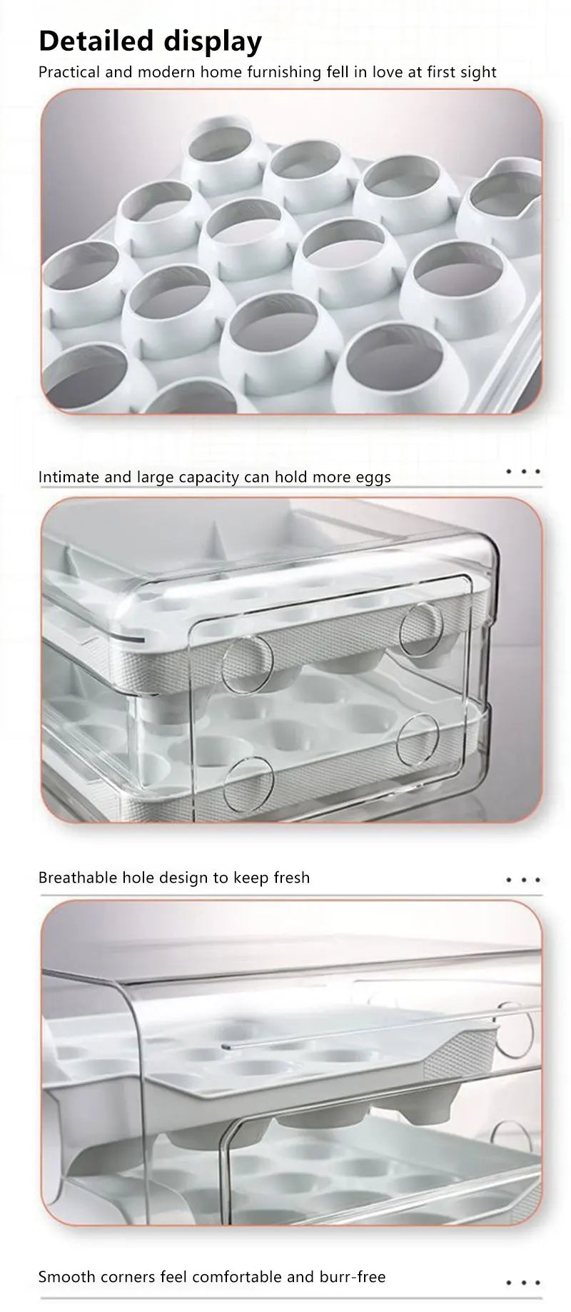 2-Layer Drawer Egg Storage Box – 32-Grid Fridge Egg Organizer, Dust-Proof & Stackable