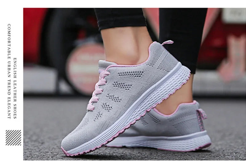 Women’s Casual Mesh Flat Sneakers — Breathable Lightweight Walking Shoes