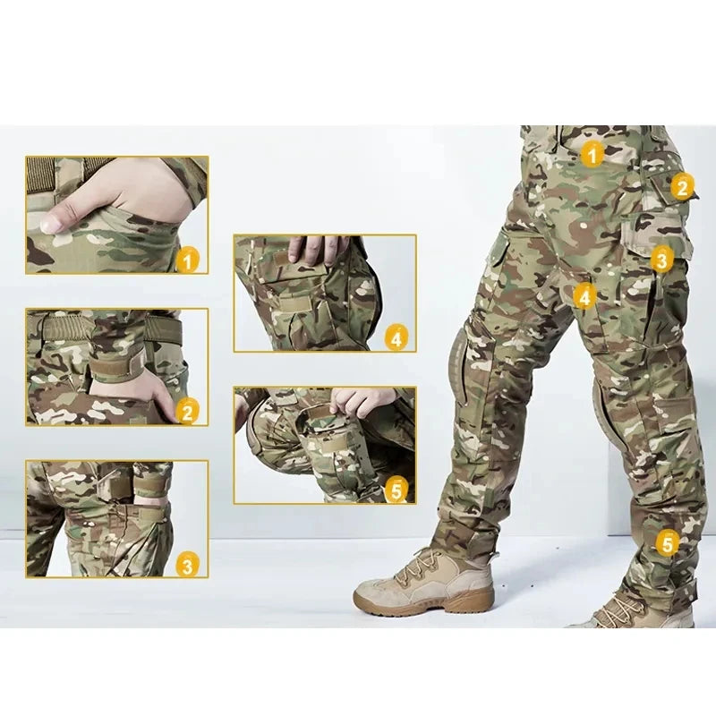 Men's Multicam Tactical Uniform Set – Combat Shirt & Cargo Pants for Airsoft & Hunting
