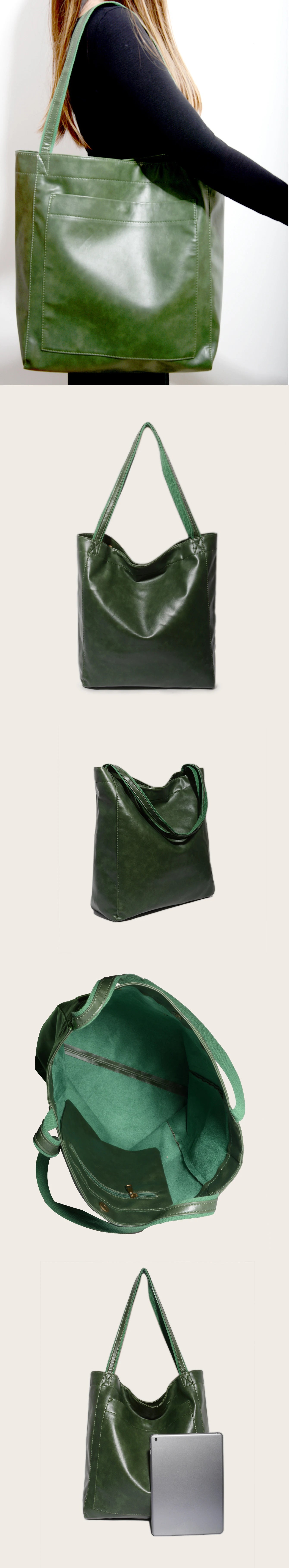 SNOWJENNY Retro Waxed PU Large Tote Bag – Commuter Shoulder Handbag with Pockets for Women