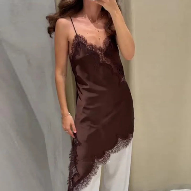 Brown Square-Neck Pleated Mini Dress — Sleeveless Backless Bodycon Club Dress