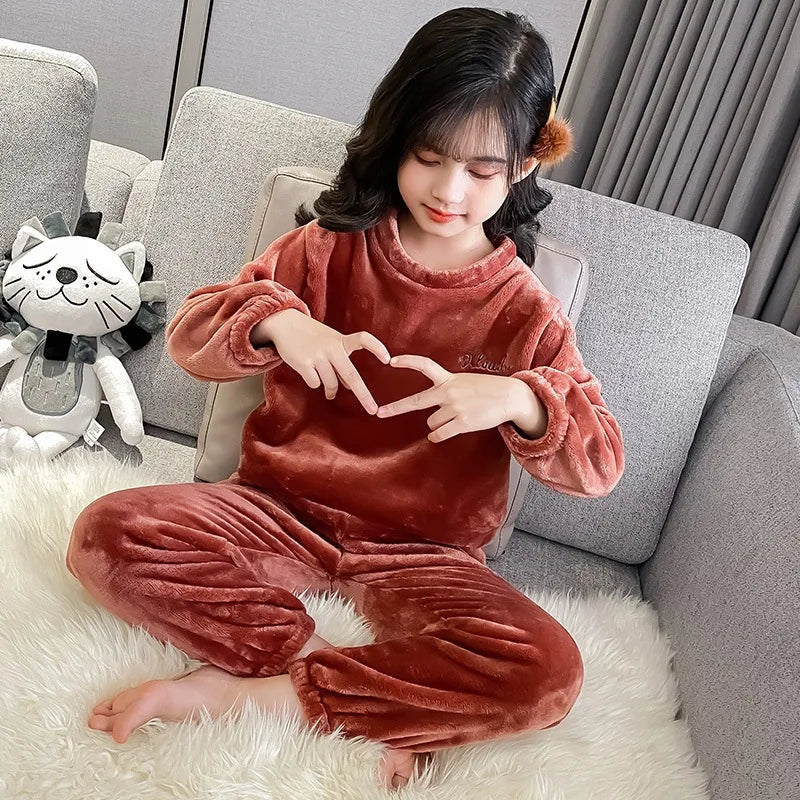 Kids' Coral Fleece Warm Pajama Set | Toddler Fall Winter Sweatshirt & Pants Flannel Sleepwear