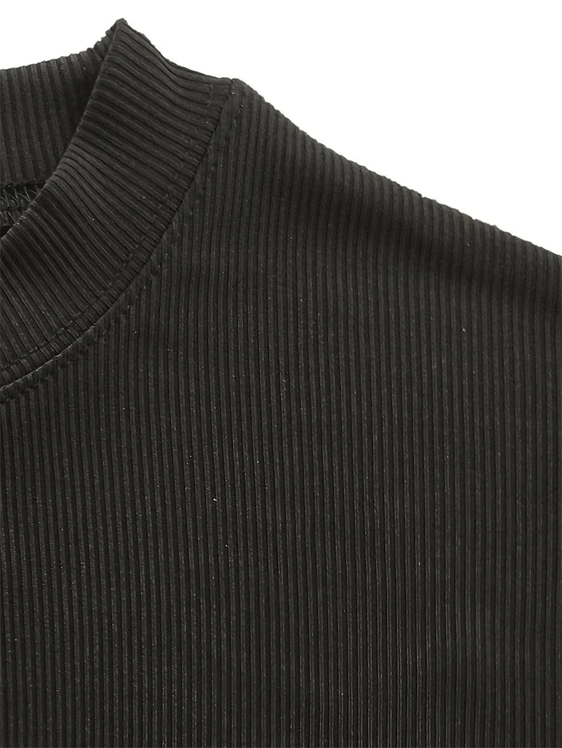 Men's Striped High Collar Short Sleeve Fitness Top — Athletic Training Shirt
