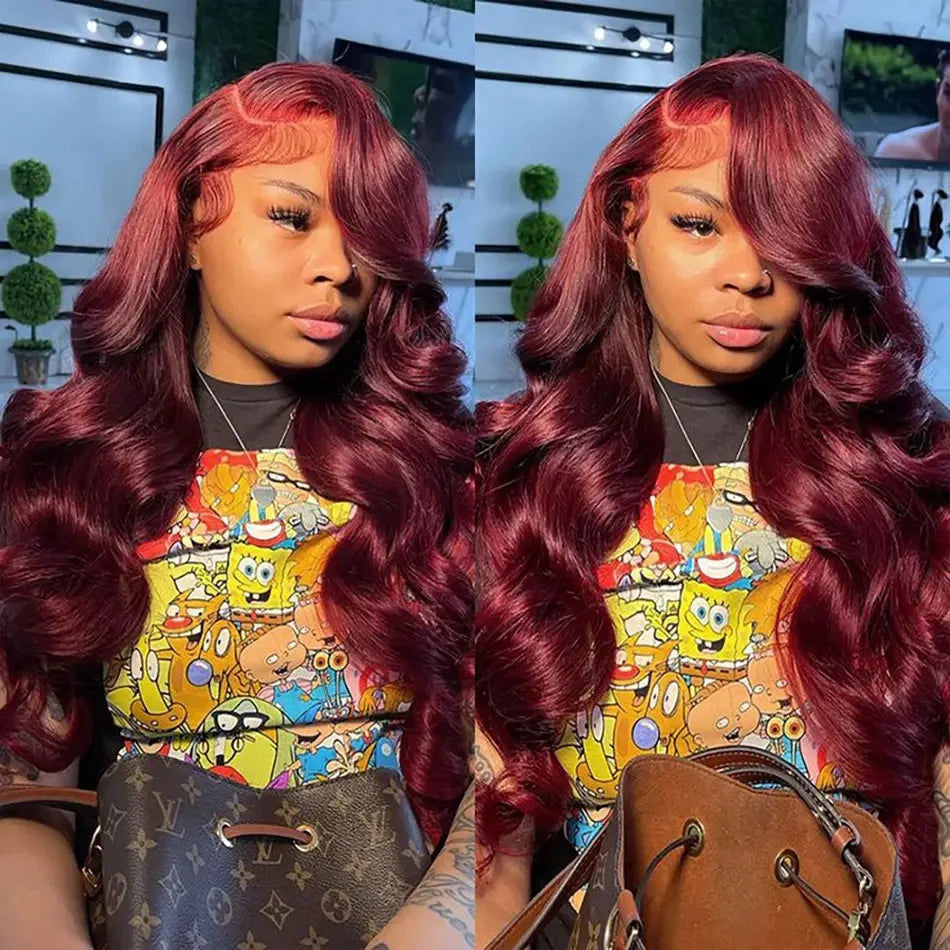 99J Red Burgundy Straight Lace Front Wig | 200% Density 13x4 13x6 HD Transparent Colored Human Hair Pre-Plucked