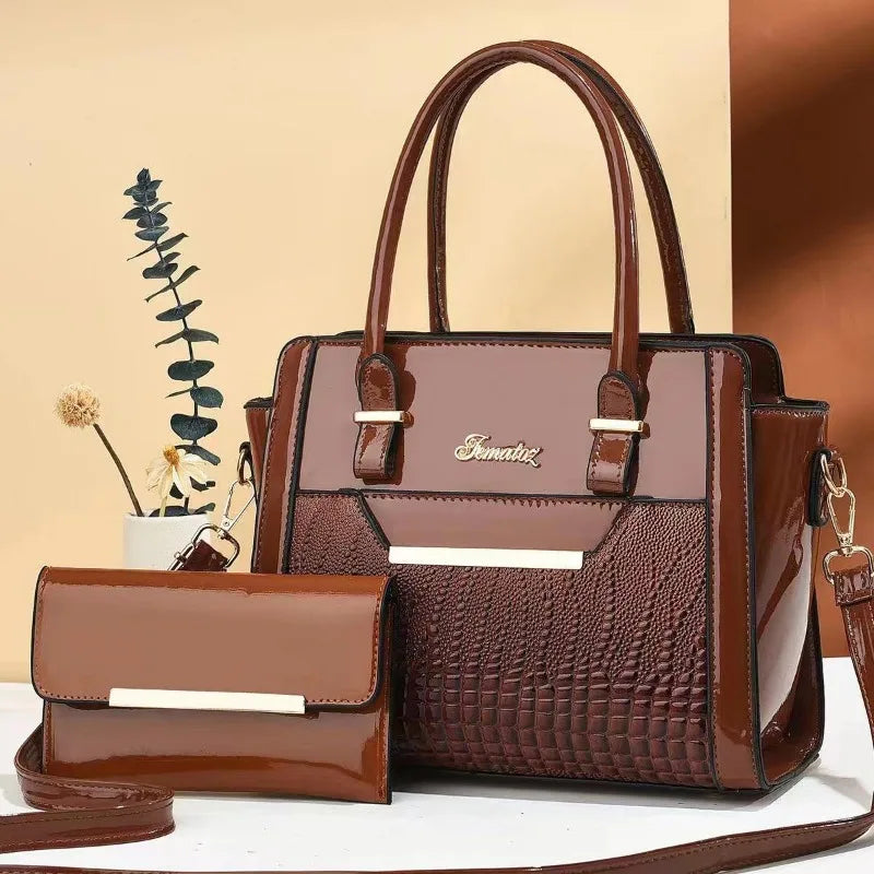 Luxury 2-Piece Patent Leather Composite Shoulder Bag Set – Designer Crossbody Handbag for Women