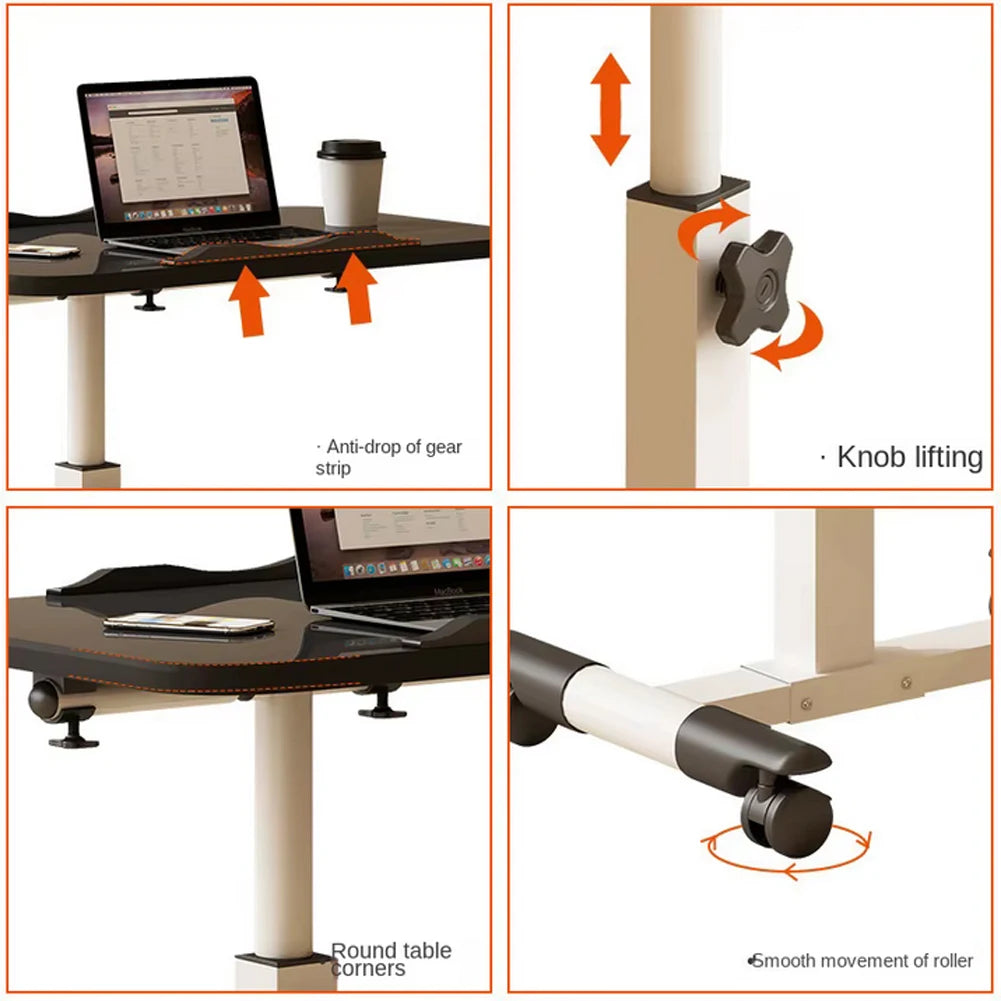 Overbed Table with Adjustable Height & Tilting Desktop — Rolling Hospital Bedside Laptop Desk on Wheels