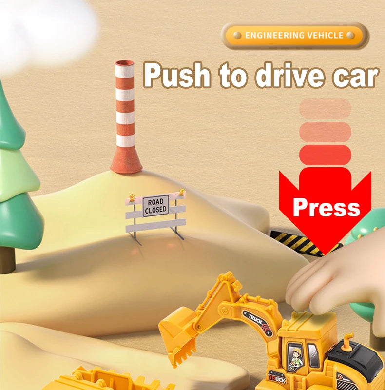 Press & Slide Construction Vehicle Toy – Excavator, Bulldozer & Road Roller for Kids