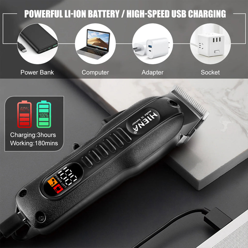 HYN-222 Professional Hair Clipper – Rechargeable, Stainless Steel Blade, 180-Min Battery, Washable Head