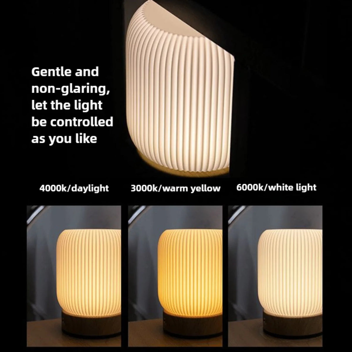 Wood-Grain Touch Lamp – Rechargeable Bedside Light