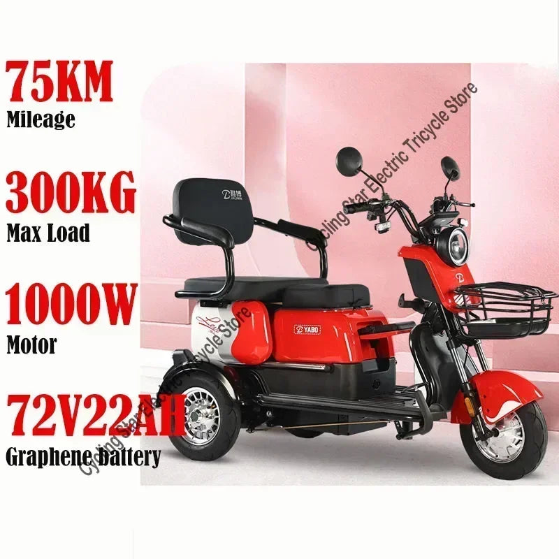 3-Wheel Electric Mobility Scooter for Adults, Long-Range Tricycle