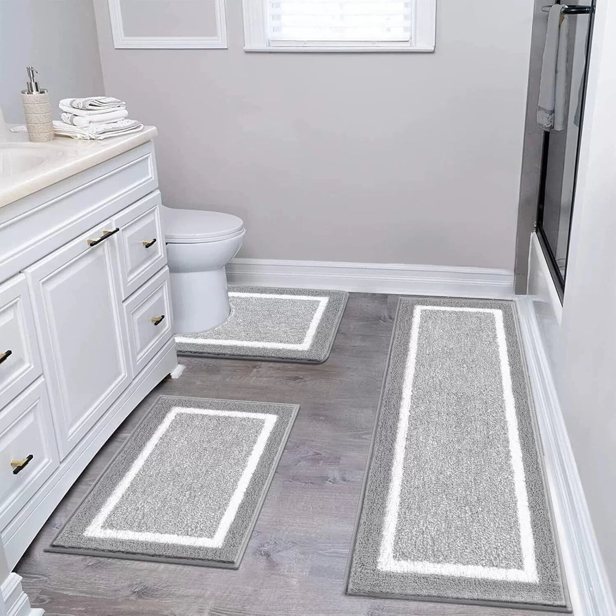 Washable Microfiber Bathroom Rug Set – 3-Piece Non-Slip Absorbent Bath Mats with U-Shaped Toilet Mat, 8 Colors