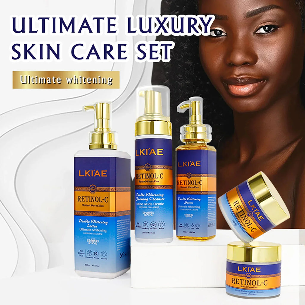 AILKE Retinol Double Whitening 5-in-1 Skincare Kit – Body Lotion, Face Cream, Serum & Cleanser for All Skin Types