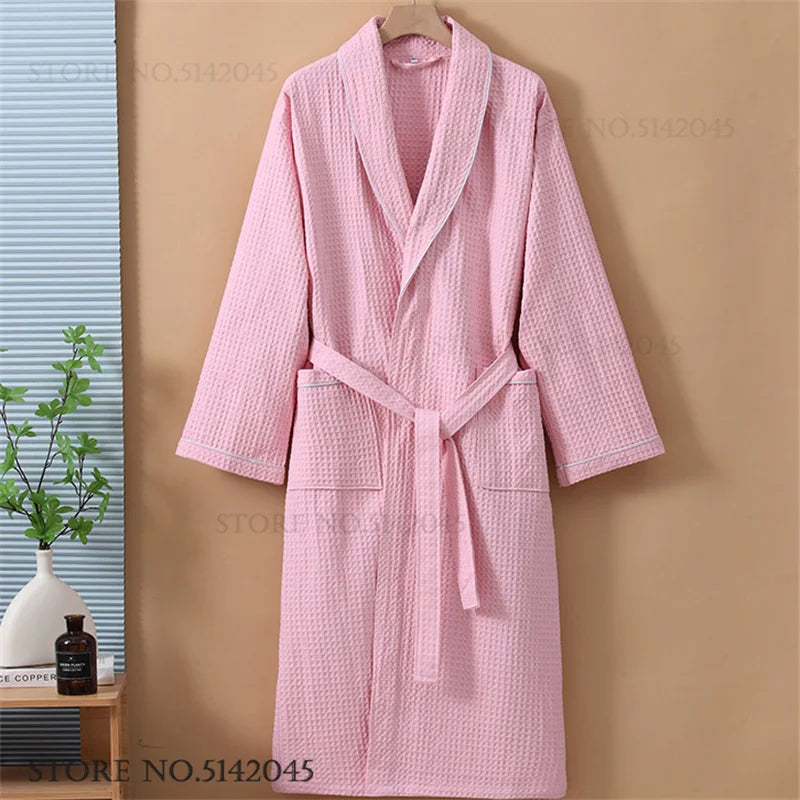 100% Cotton Waffle Couple Robe | Kimono Yukata Loungewear Bathrobe for Women & Men