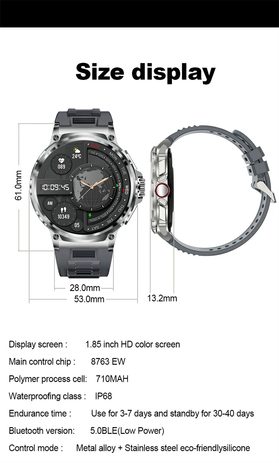 Men's GPS Smart Watch | 1.85" HD AMOLED 710mAh Bluetooth Call Sport Smartwatch for Android & iOS