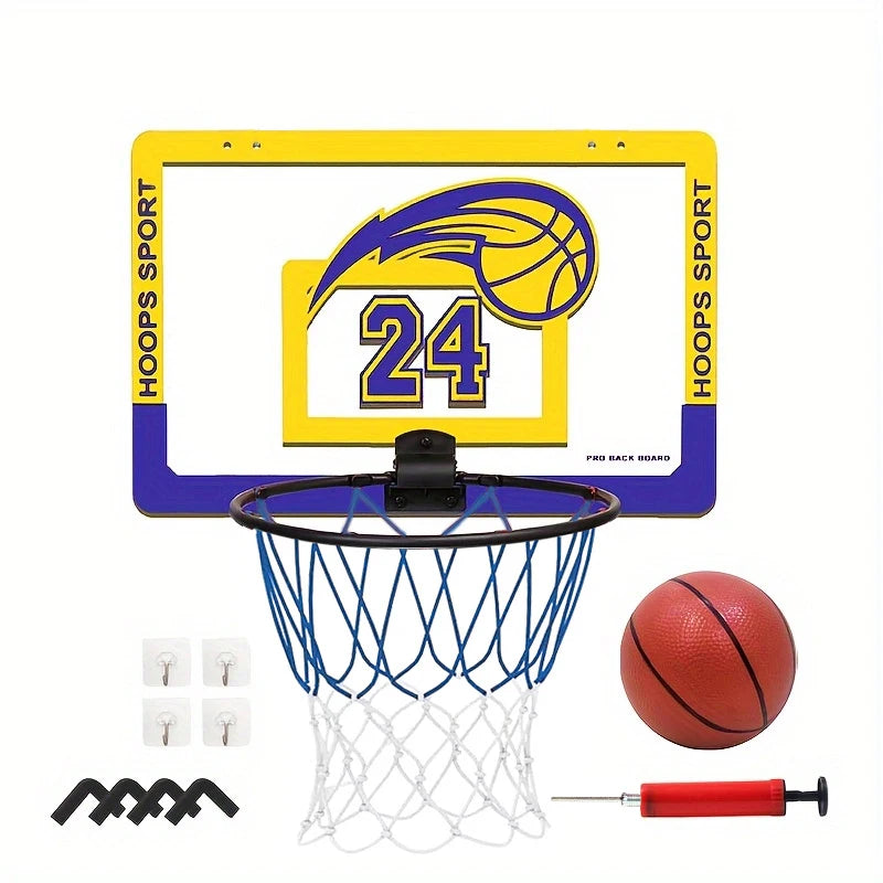 Kids Wall-Mounted Foldable Basketball Stand – Silent, No-Drill Indoor & Outdoor Activity Hoop with Basketball