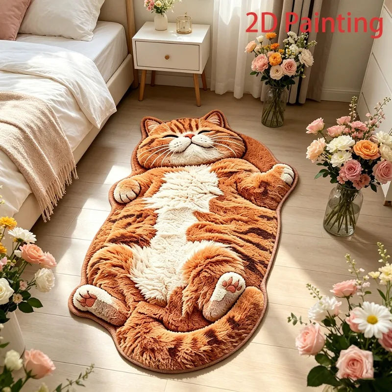 Cat-Shaped Plush Floor Rug – Soft Irregular Bedroom Carpet, Bedside & Living Room Mat