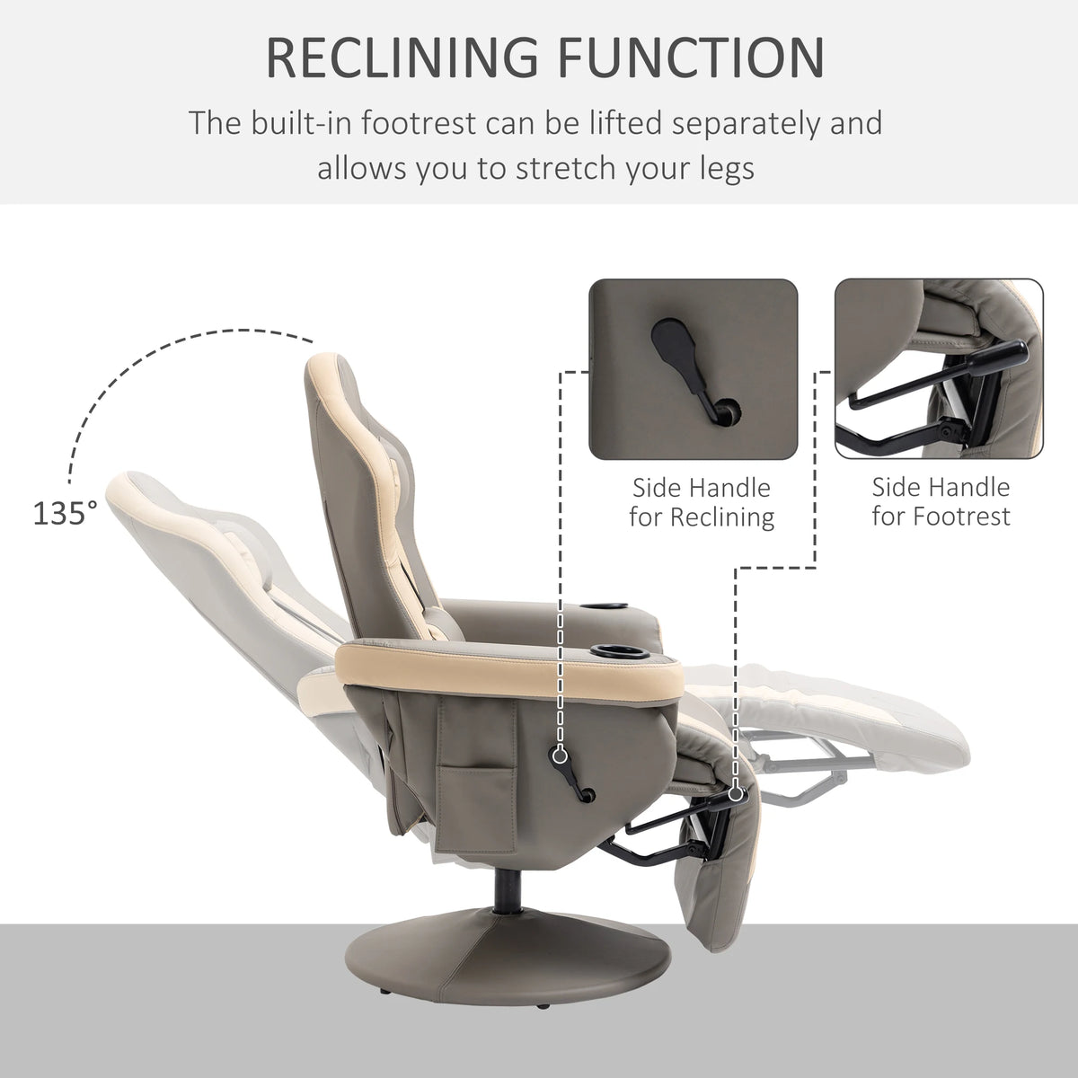 Faux Leather Swivel Recliner with Cup Holders