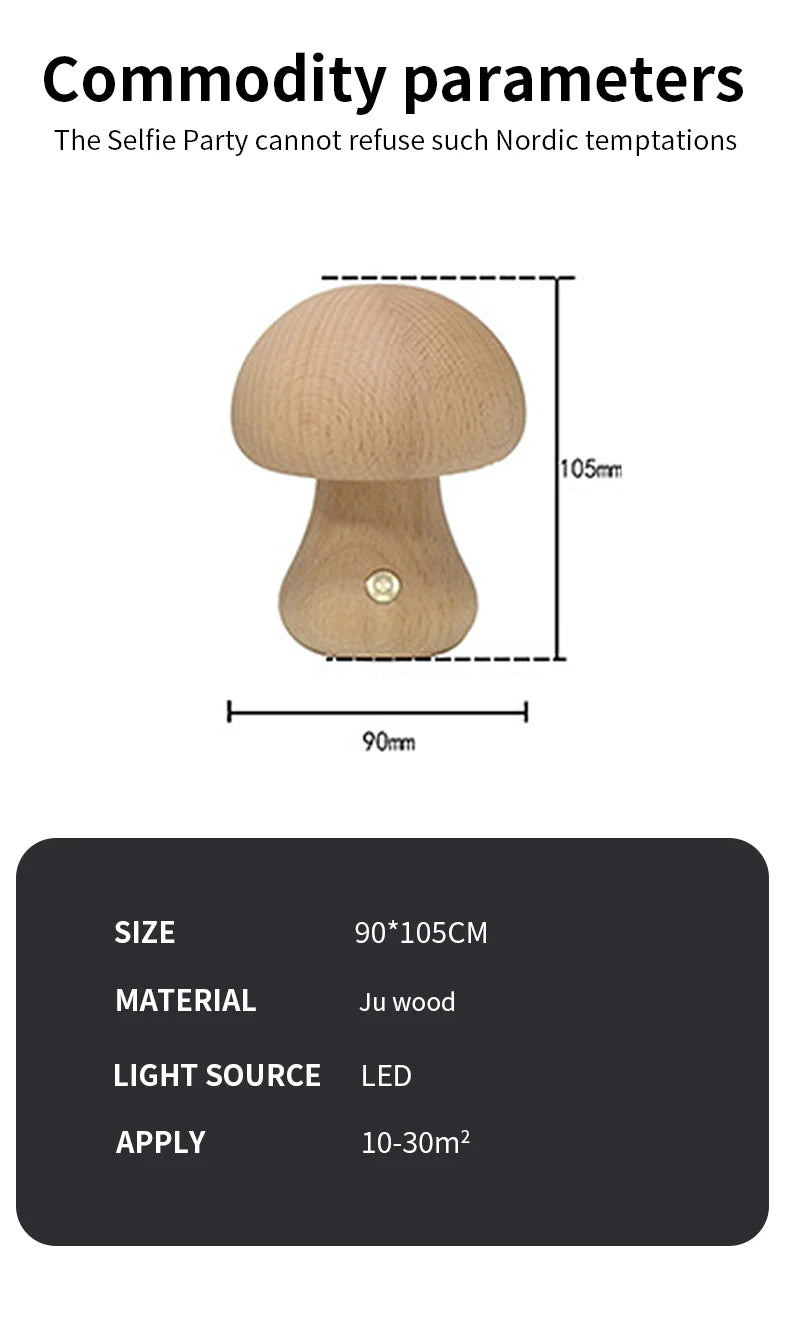 INS LED Night Light With Touch Switch Wooden Cute Mushroom Bedside Table Lamp For Bedroom Childrens Room Sleeping Night Lamps