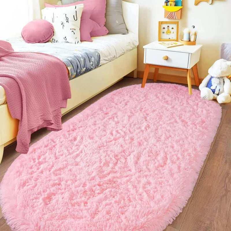 VIKAMA Solid Oval Rug – Soft Non-Slip Hallway Doormat & Bedroom Bedside Carpet
