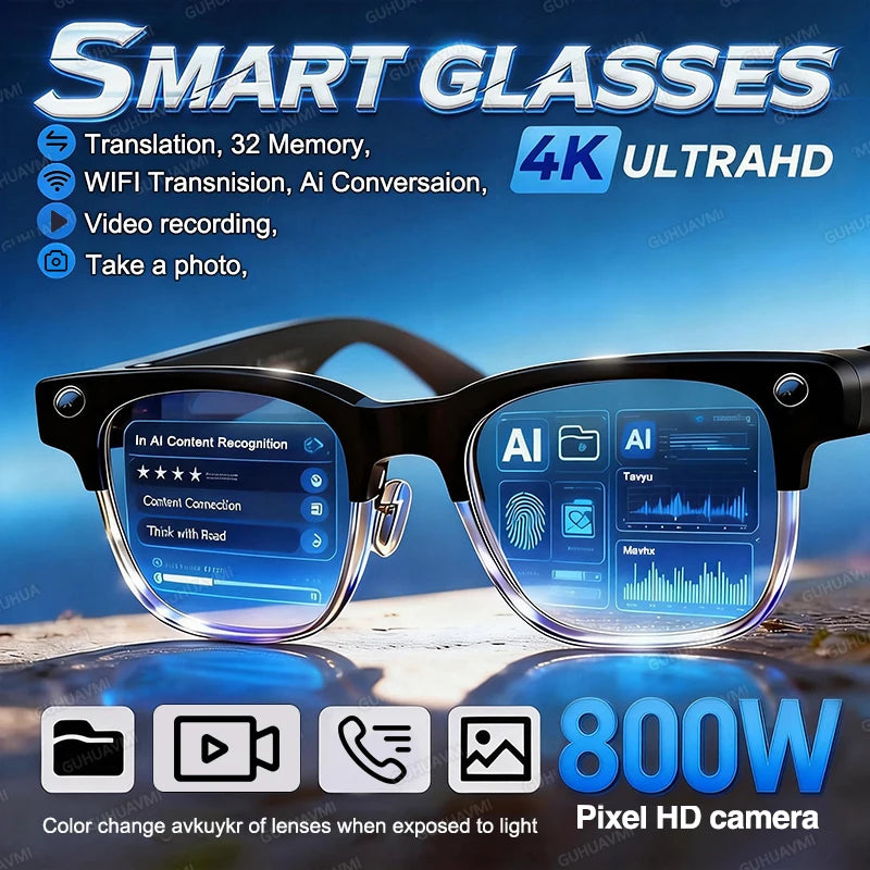 2026 800W Dual-Lens AI Smart Glasses — 4K HD, AI Translation, Bluetooth 5.3 & ChatGPT