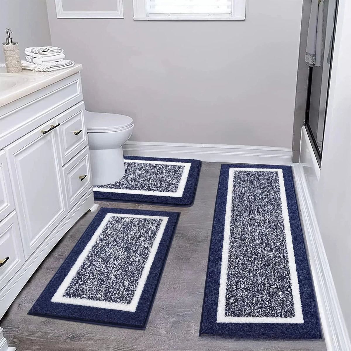Washable Microfiber Bathroom Rug Set – 3-Piece Non-Slip Absorbent Bath Mats with U-Shaped Toilet Mat, 8 Colors