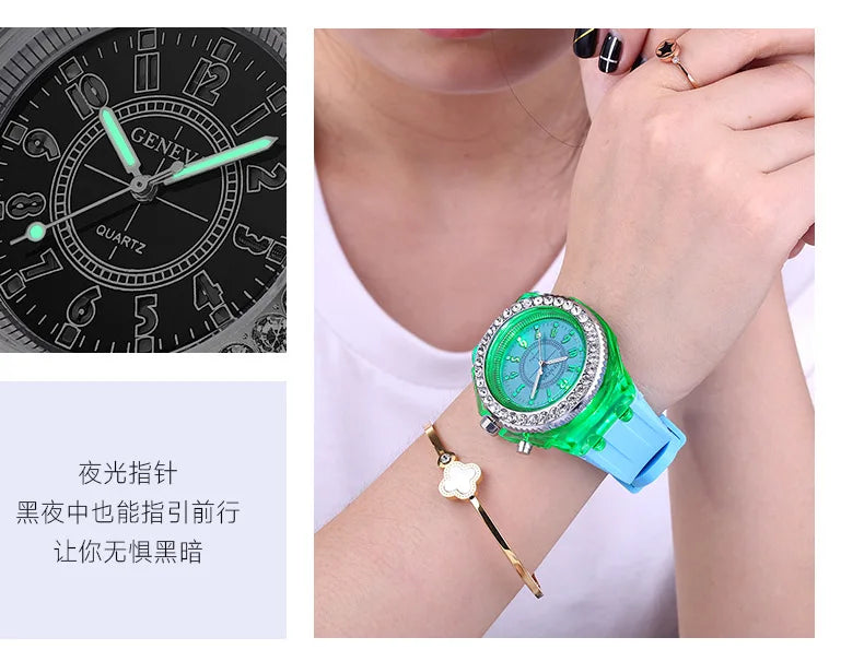 LED Luminous Flash Rhinestone Watch | Kids Men Women Silicone Fashion Wristwatch