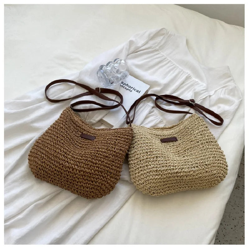 Woven Straw Crossbody Bag – Boho Beach Shoulder Bag for Women