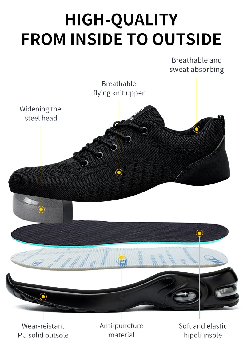 Men's Steel Toe Safety Work Boots — Anti-Smash Indestructible Tactical Work Sneakers